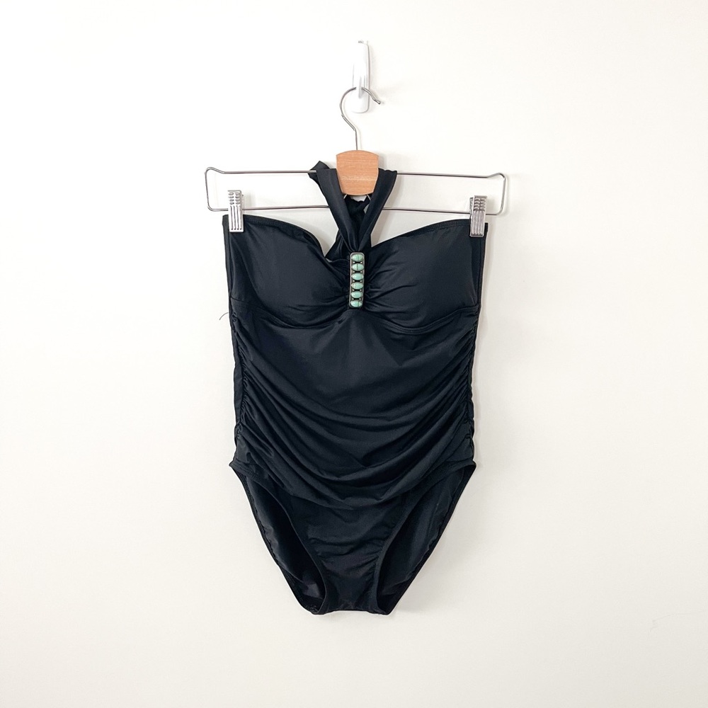 Lauren Ralph Lauren Black & Turquoise Jewelled One Piece Swimsuit Size 10